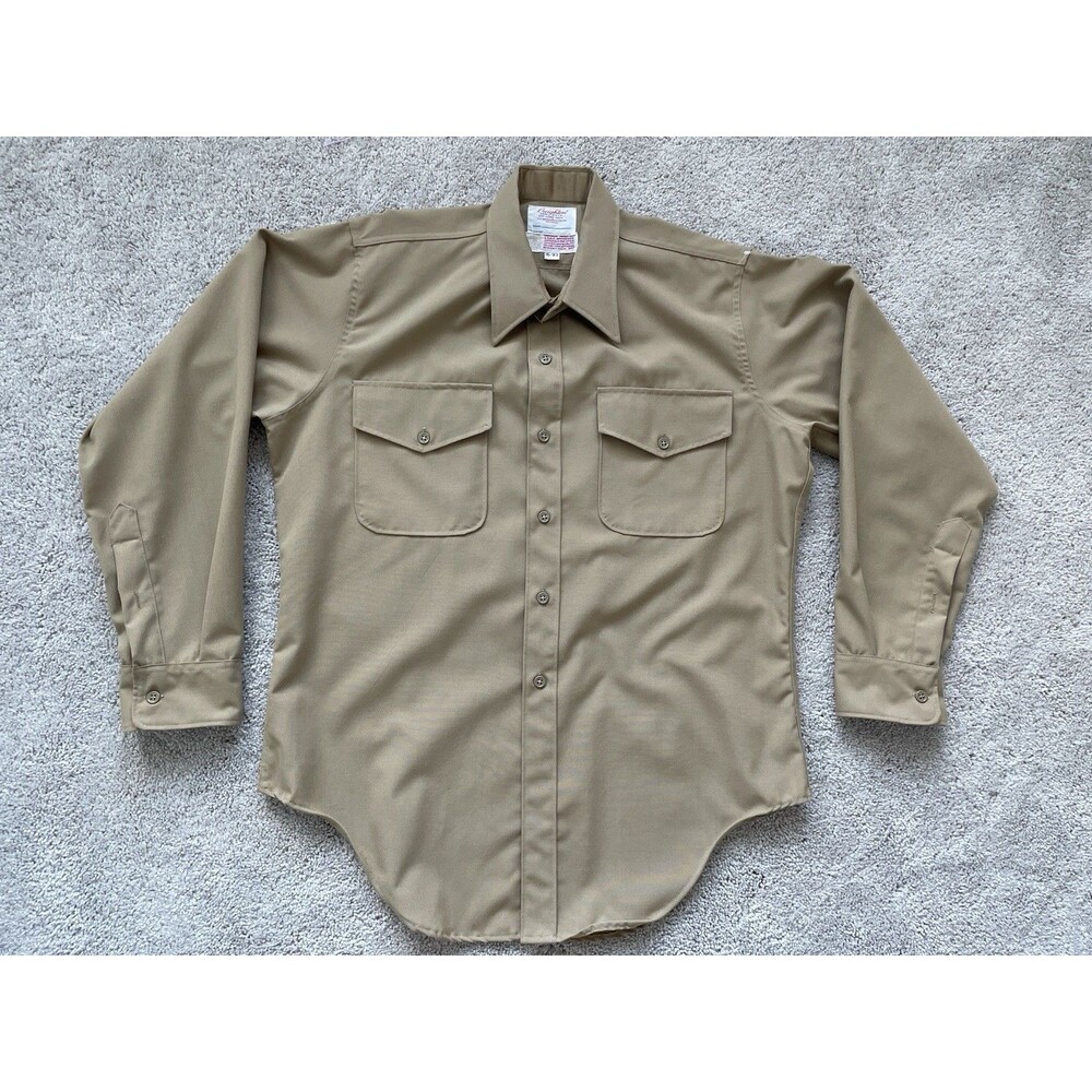 VTG Creighton USMC Beige Men’s Wool Blend Long Sleeve Button Up Shirt 16 33